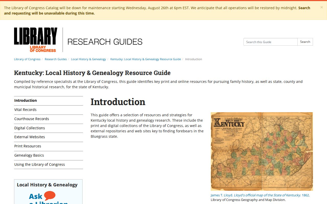 Nicholasville city directory Library of Congress genealogy guide
