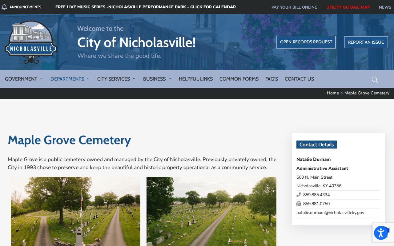 Nicholasville city directory Maple Grove Cemetery records
