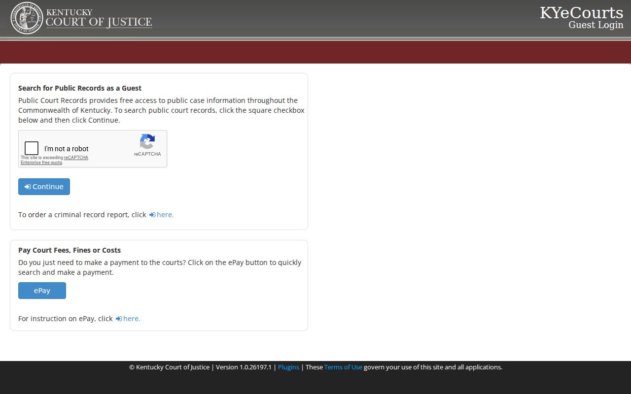 Kentucky CourtNet guest search for Nicholasville records