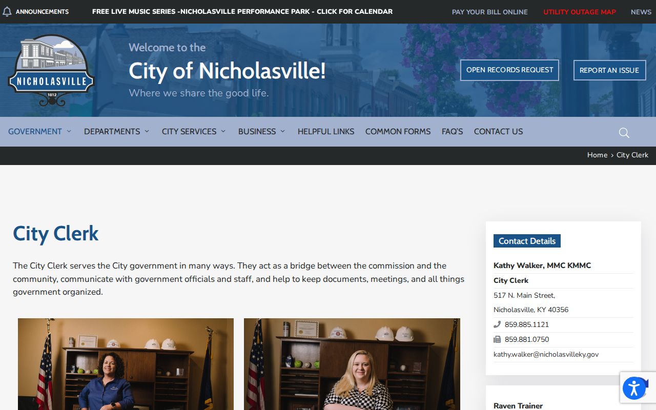 Nicholasville City Clerk records page