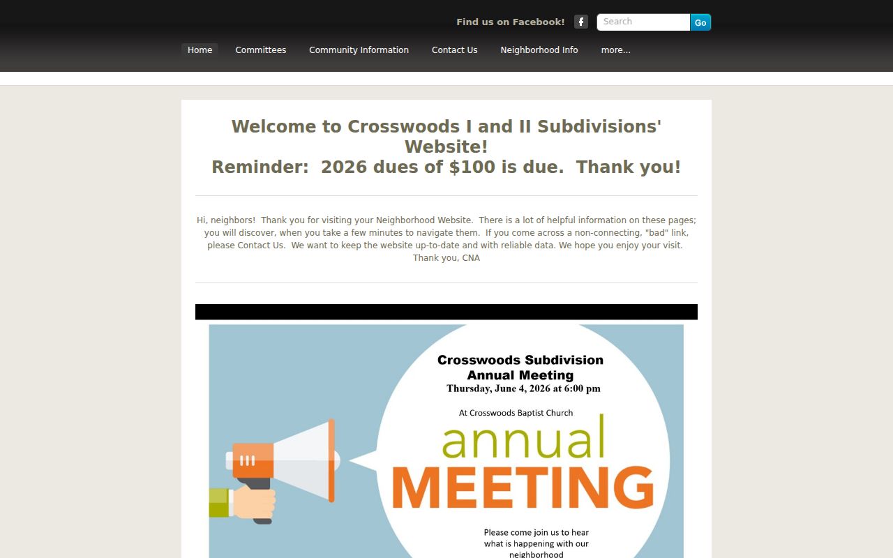Crosswoods subdivision association page for Nicholasville neighbors and community notices