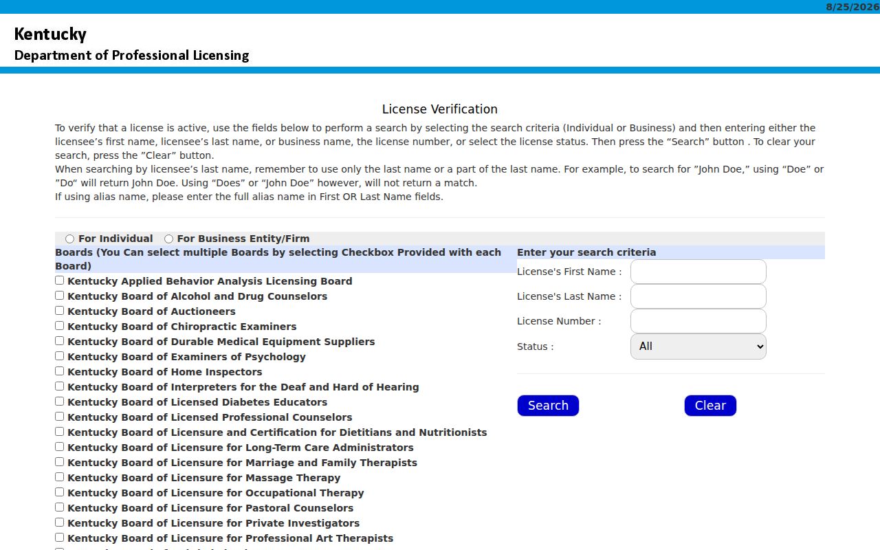 Nicholasville ZIP code directory professional license filters